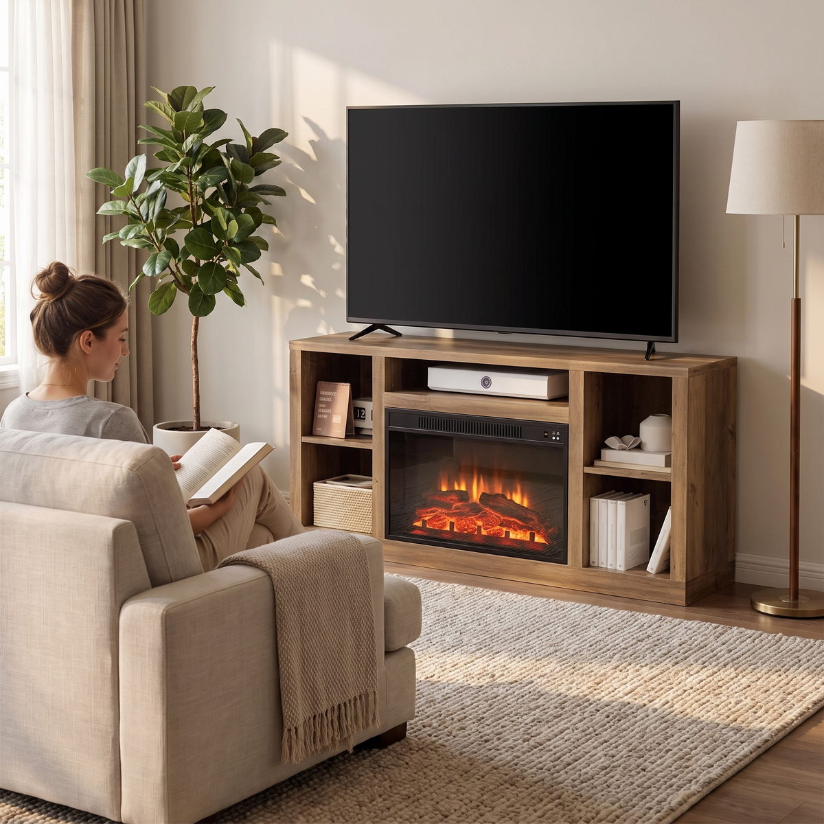 Electric Fireplace TV Stand for TVs up to 65 Inch, Modern Media Console Entertainment Center for Living Rooms and Apartments — product view 4