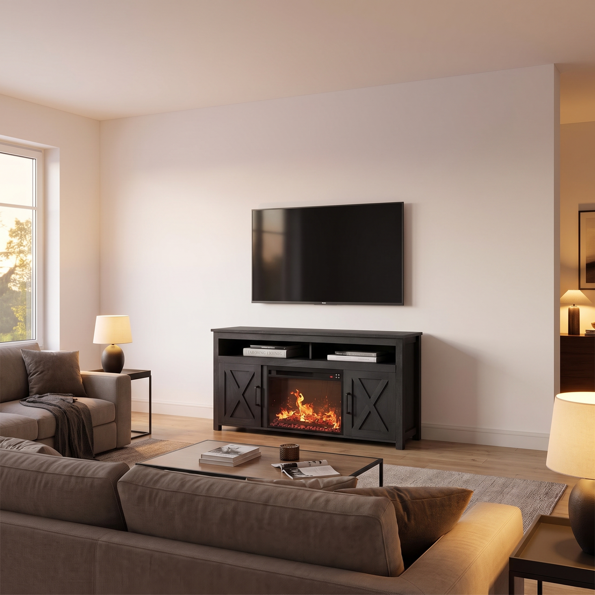 58 Inch Electric Fireplace TV Stand for TVs up to 65 Inch, Farmhouse Media Console Entertainment Center for Living Rooms — product view 6