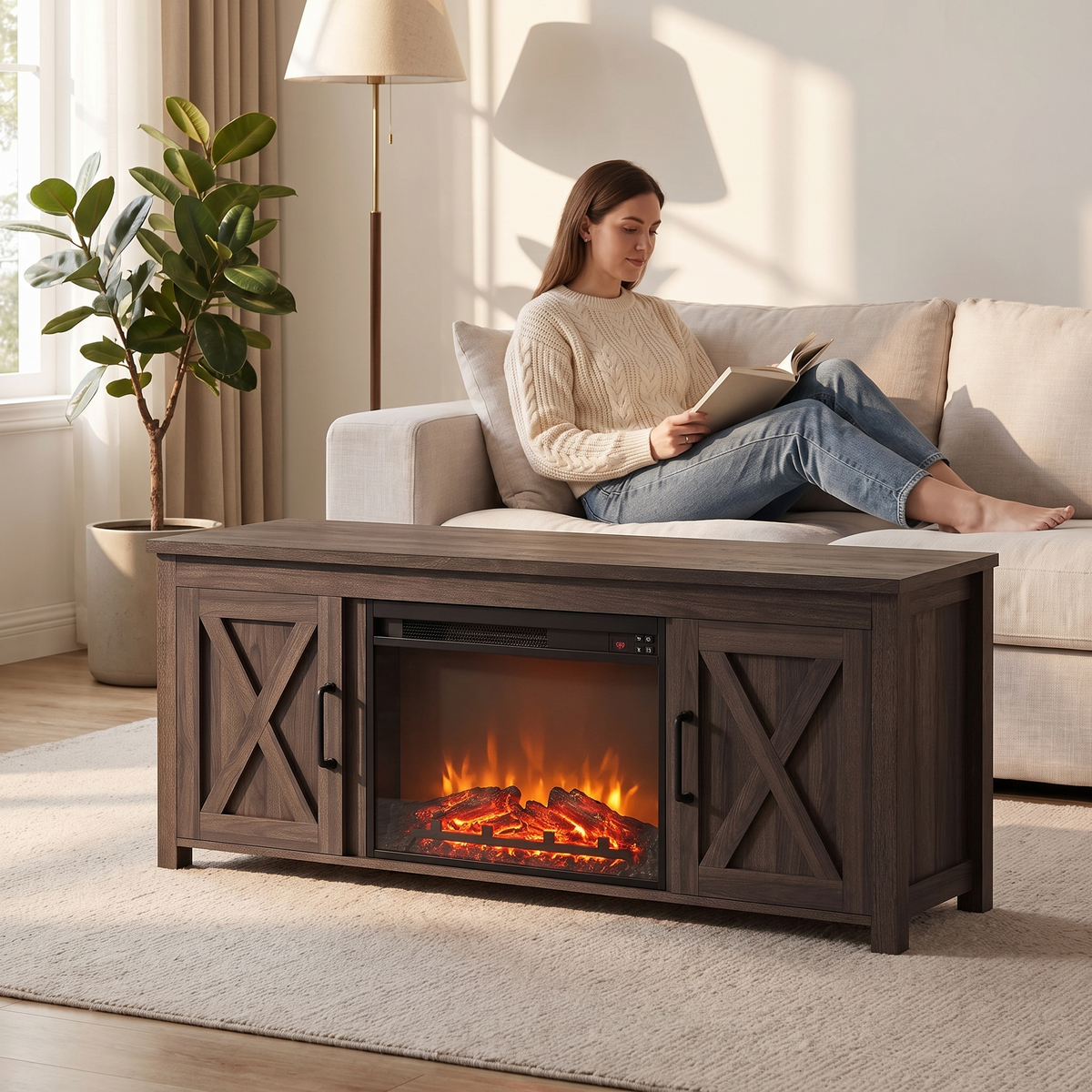 58 Inch Electric Fireplace TV Stand for TVs up to 65 Inch, 23" Firebox, Farmhouse Media Console Entertainment Center for Living Rooms — product view 5