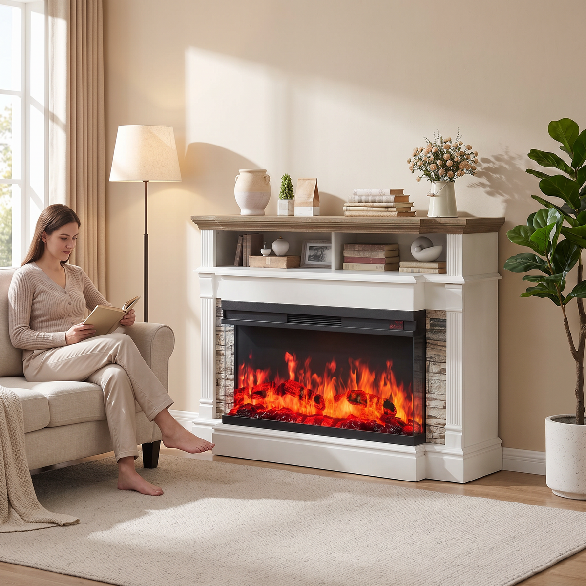 Electric Fireplace TV Stand for TVs up to 65 Inch, Farmhouse Media Console Entertainment Center for Living Rooms — product view 5