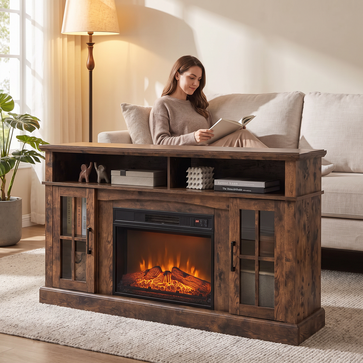 TV Stand for TVs Up to 65 Inch, Electric Fireplace TV Console w/Remote Control, Overheat Protection — product view 5