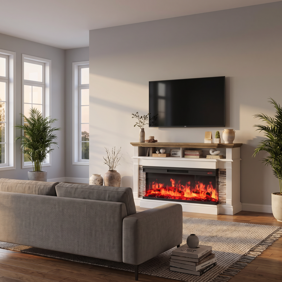 Electric Fireplace TV Stand for TVs up to 65 Inch, Farmhouse Media Console Entertainment Center for Living Rooms — product view 6