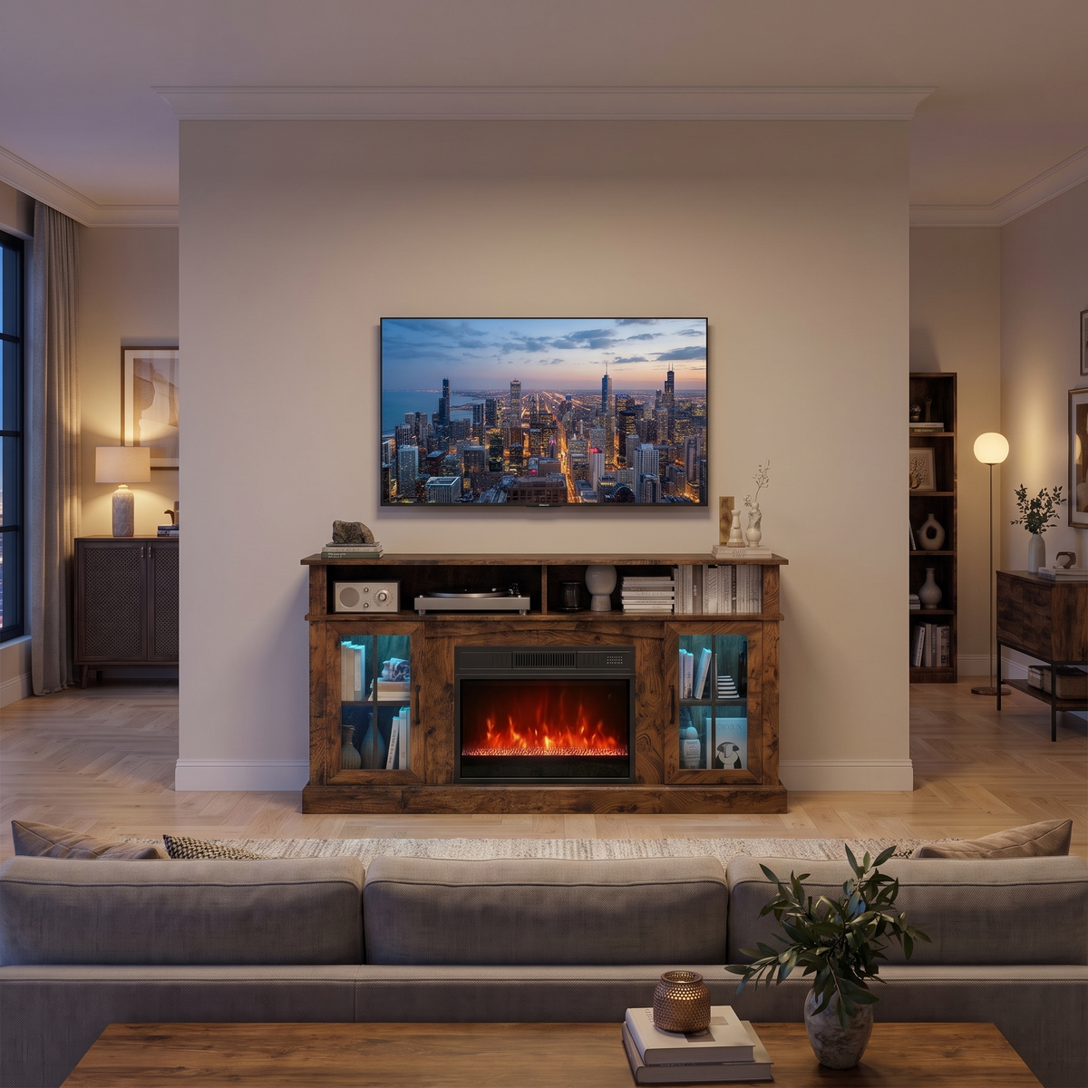 Electric Fireplace TV Stand for TVs Up To 65 Inches with LED Lights, Remote Controls, 9 Flame Colors, 3-Level — product view 6