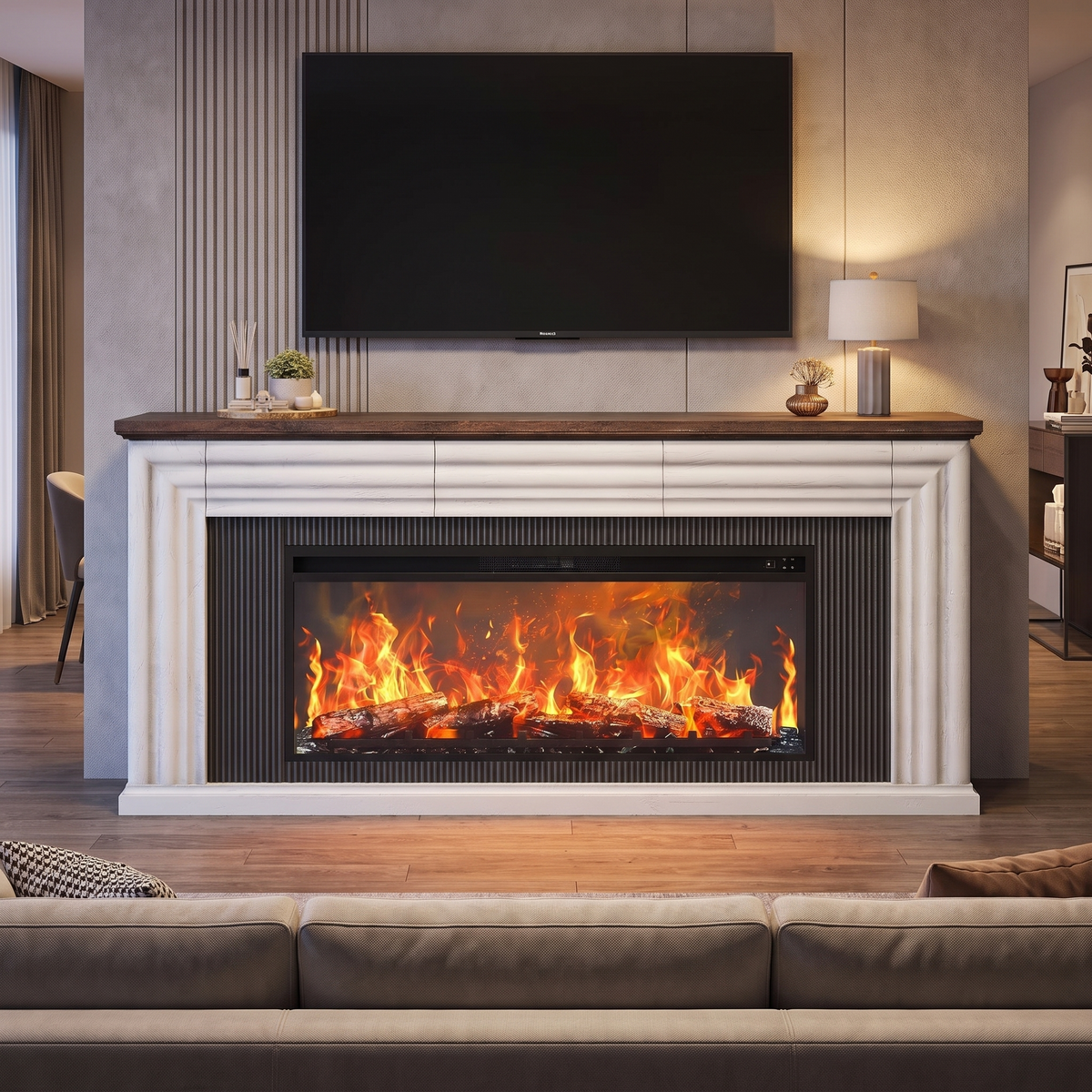 70" Fireplace TV Stand with 42" Electric Fireplace, Farmhouse TV Stand for 65 75 Inch TV, Entertainment Center TV Console — product view 6