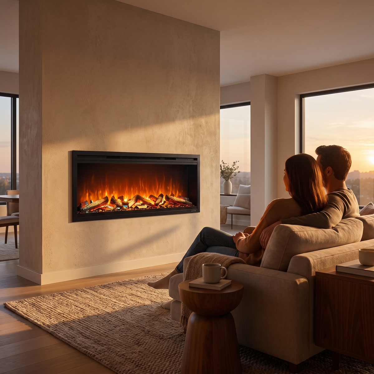 50 Inch Linear Electric Fireplace, Recessed & Wall Mounted Fireplace Heater with Crystal Log Set, Adjustable Flame Color, 750W/1500W, Timer & Remote — product view 6