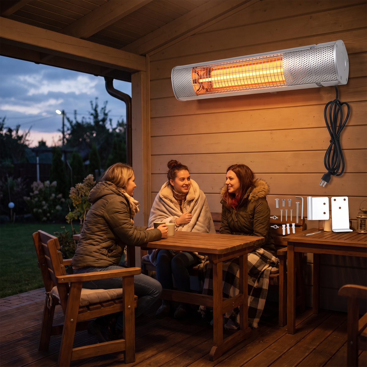 IP65 Waterproof Infrared Patio Heater, Wall-Mounted Indoor Outdoor Electric Heater in Aluminum Alloy — product view 4