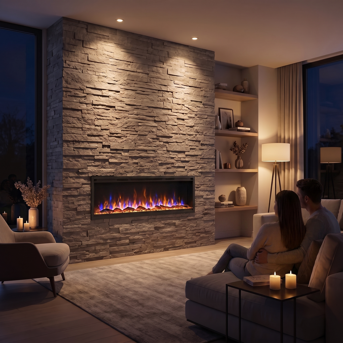 Ultra-Slim Wall Mounted Electric Fireplace, Recessed Linear Fireplace Heater 5000 BTU with Remote & Timer — 42, 50, 60, 68 Inch — product view 5