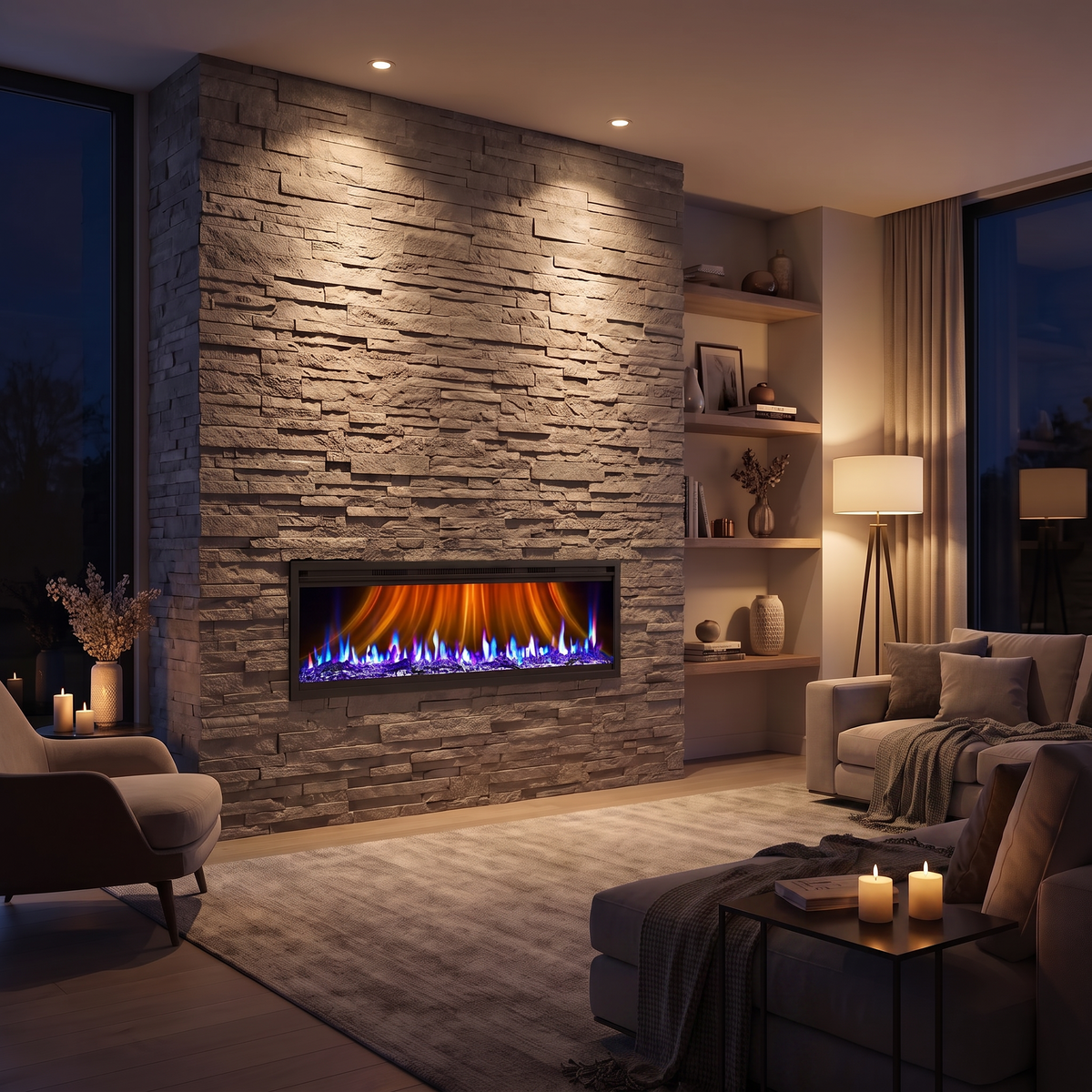 Ultra-Slim Wall Mounted Electric Fireplace, Recessed Linear Fireplace Heater 5000 BTU with Remote & Timer — 42, 50, 60, 68 Inch — product view 6