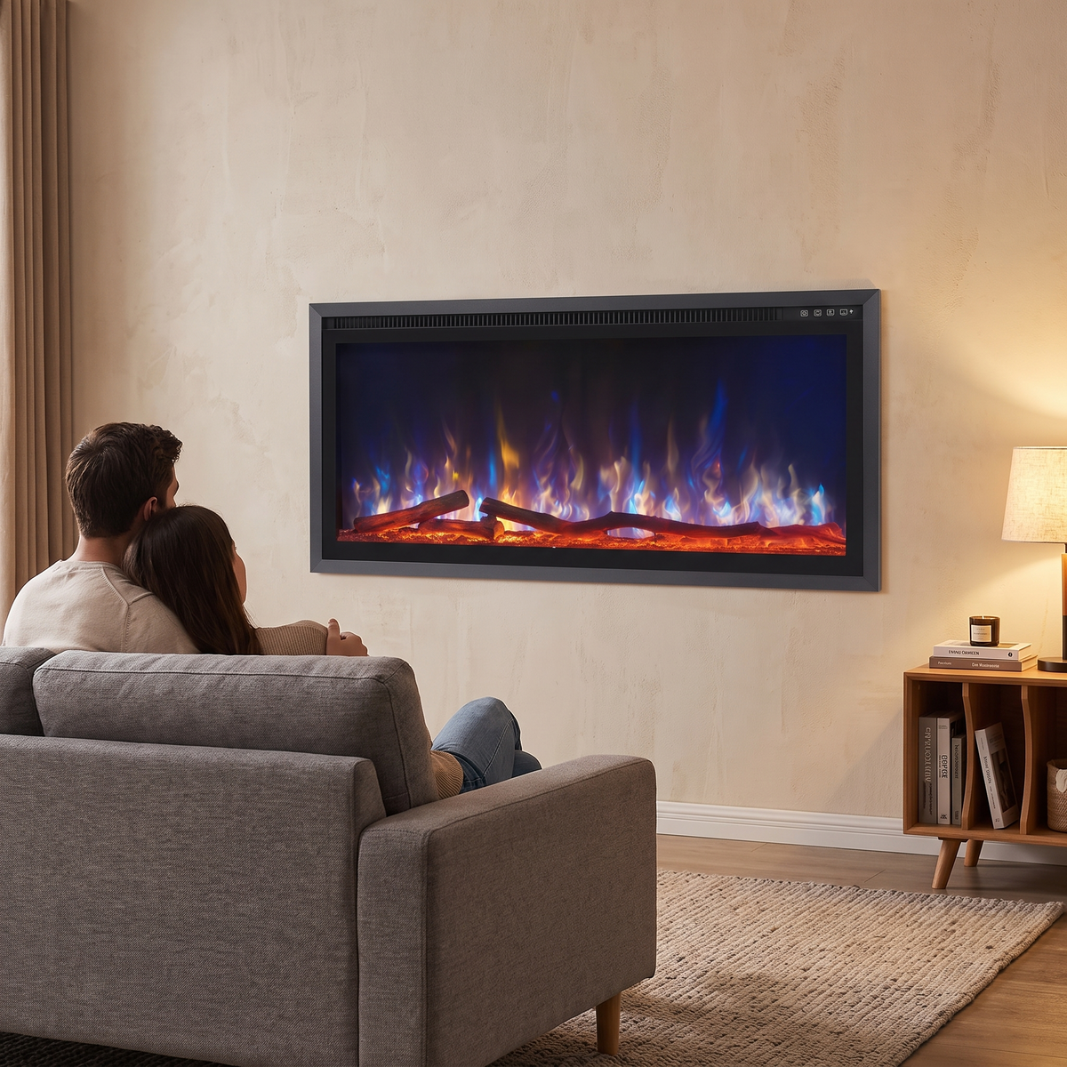 60 Inch Recessed Electric Fireplace, 750W/1500W Wall-Mounted Linear Fireplace with Smart Heat & Adjustable Flame — product view 6