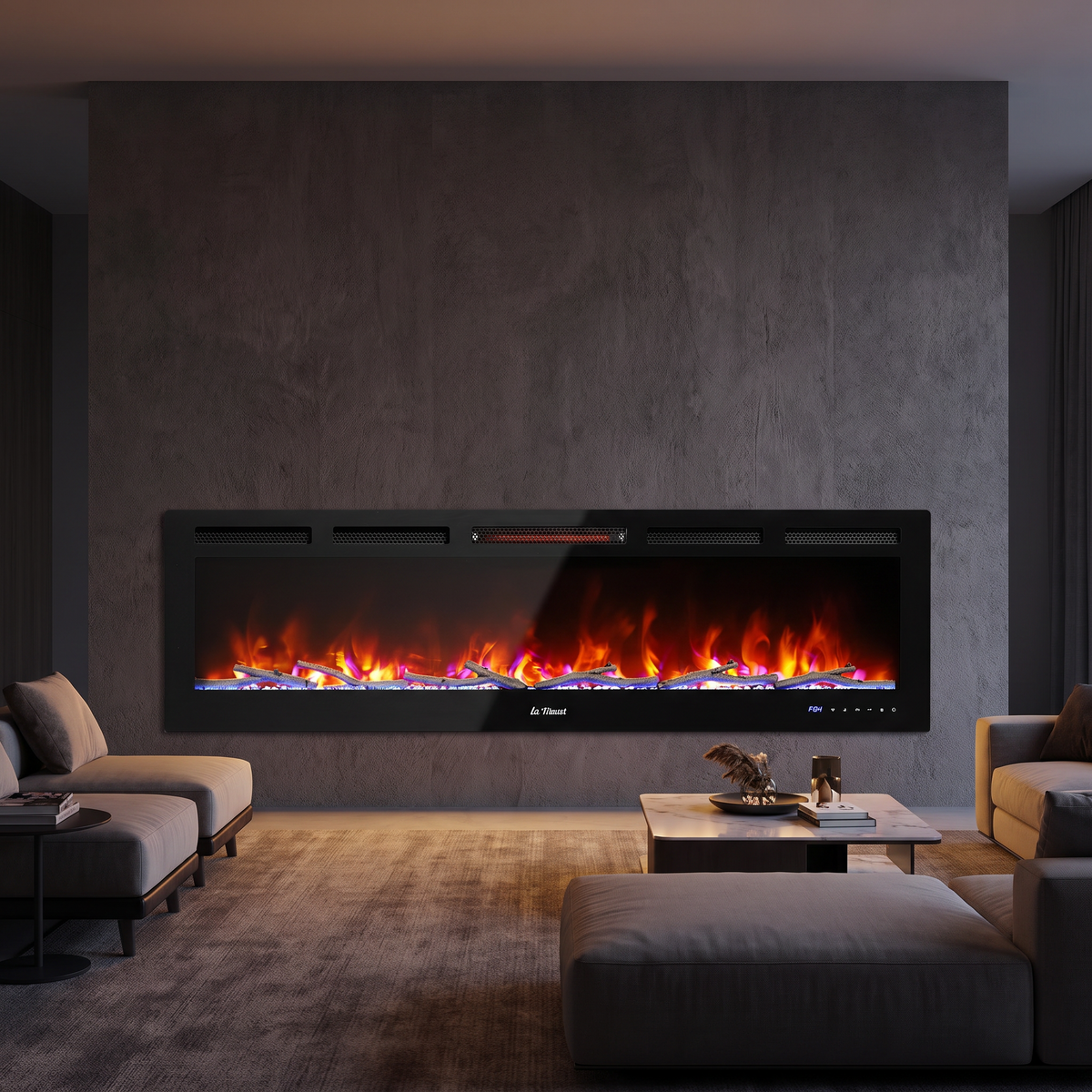 60 Inch Smart Infrared Electric Fireplace with Crackling Sound, WiFi Recessed Fireplace with Realistic Flame & 1500W Heater — product view 7
