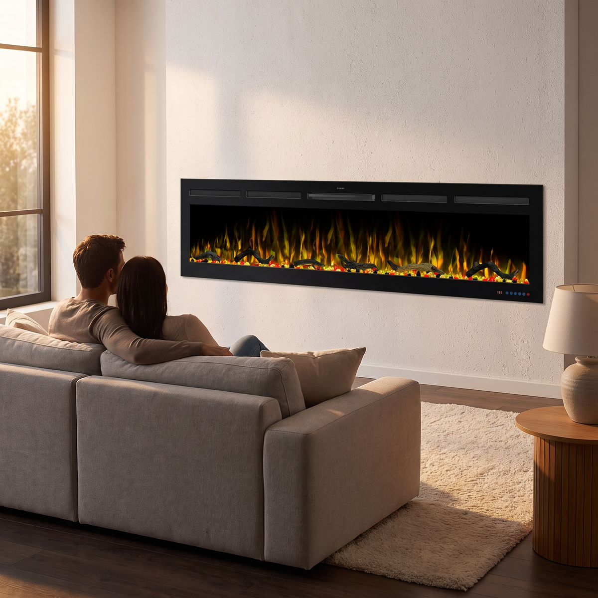 80 Inch Wall-mounted And Recessed Electric Fireplace, Multi Flame And Log Bed Colors W Smart APP Control — product view 4