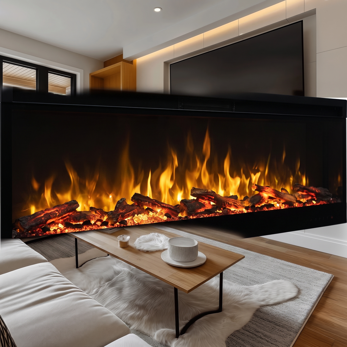 80 Inch Wall-mounted And Recessed Electric Fireplace, Multi Flame And Log Bed Colors W Smart APP Control — product view 6