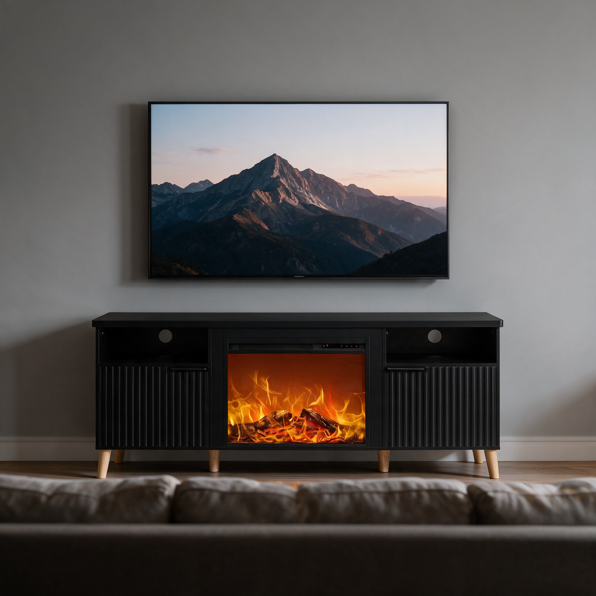 65" Fireplace TV Stand w/ 23" Electric Fireplace, Modern Media Entertainment Center Console Table for TVs up to 70" — product view 6