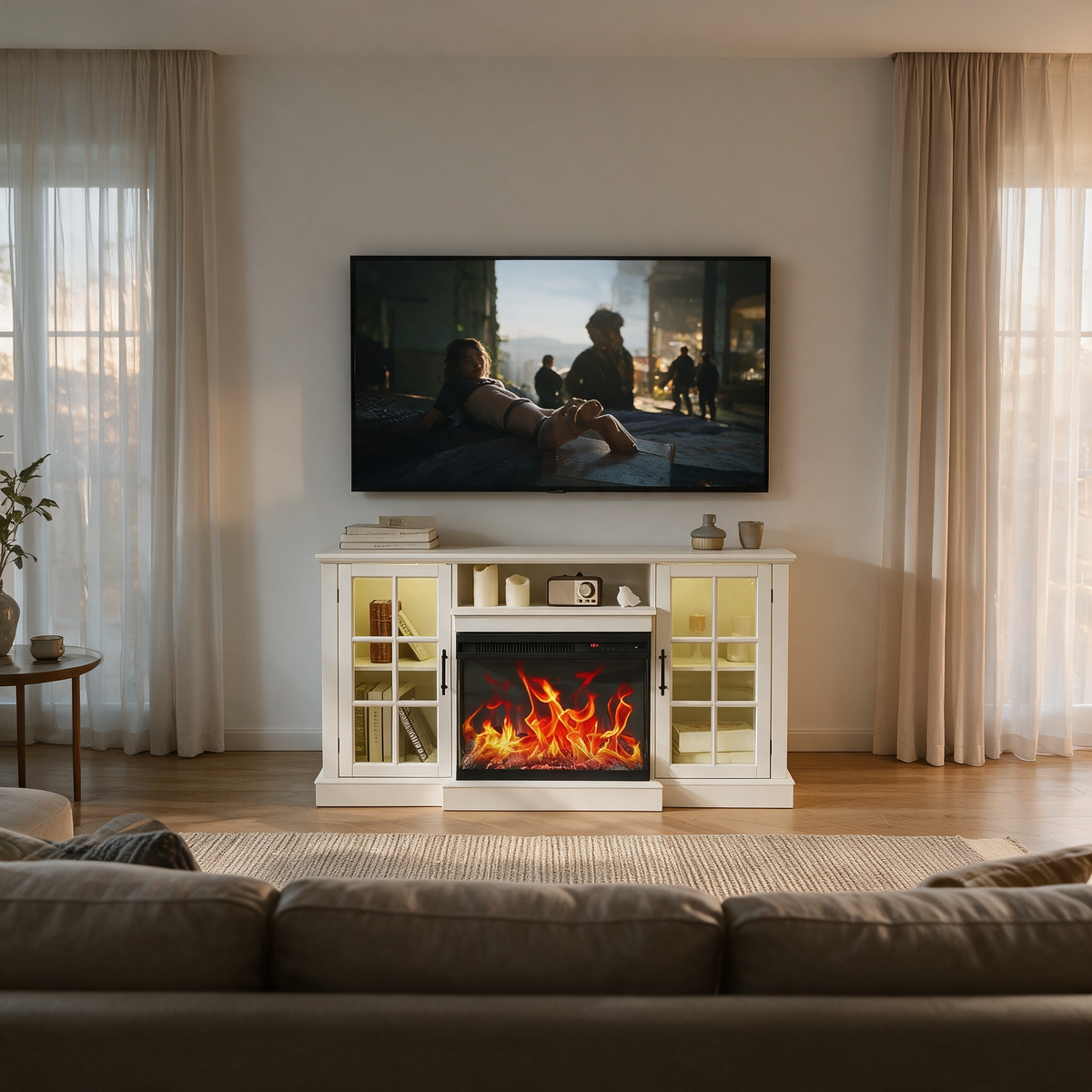 59 Inch Electric Fireplace TV Stand, Modern Media Console Entertainment Center, Storage Cabinets for Living Rooms — product view 5