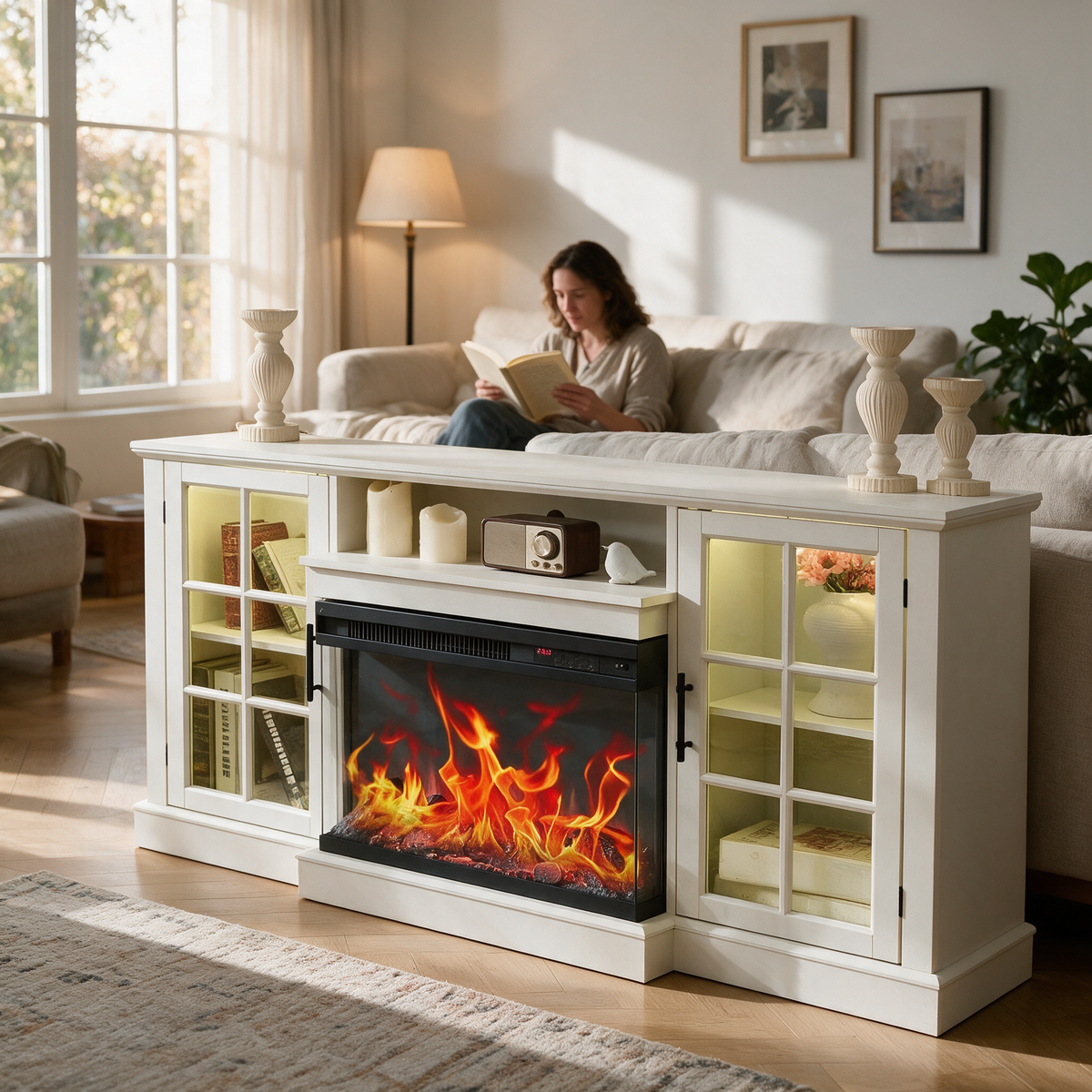 59 Inch Electric Fireplace TV Stand, Modern Media Console Entertainment Center, Storage Cabinets for Living Rooms — product view 6