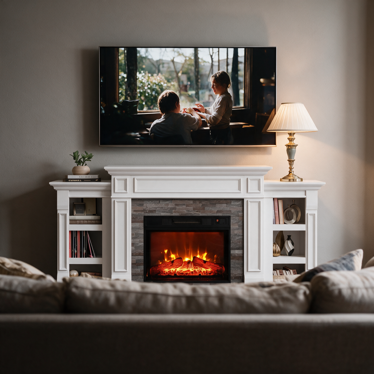 Electric Fireplace TV Stand for TVs up to 100 Inch, Farmhouse Media Console Entertainment Center, Adjustable LED Flame for Living Rooms — product view 6