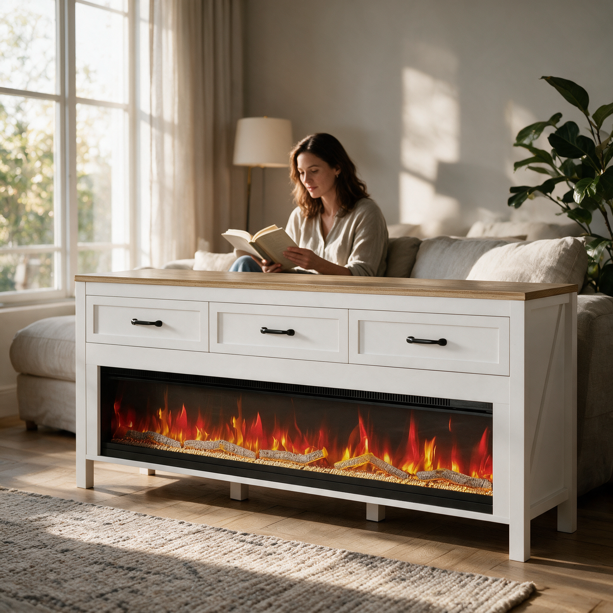 Fireplace TV Stand for 65-75 Inch TVs, Entertainment Center with Electric Fireplace for Living Room — product view 6