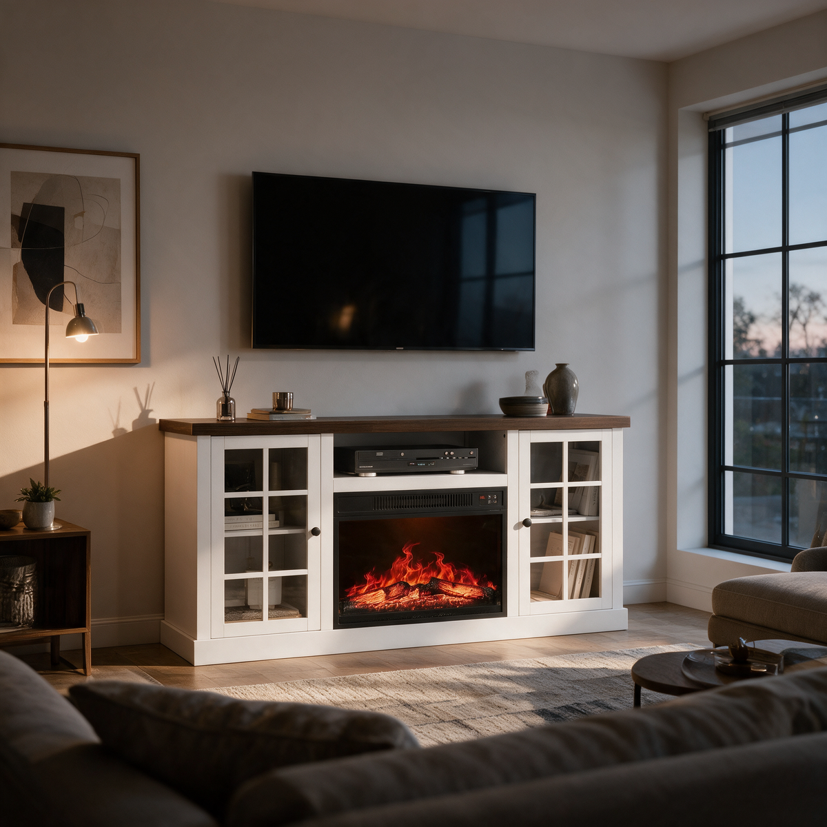 Electric Fireplace TV Stand, Modern Media Console Entertainment Center, Storage Cabinets for Living Rooms — product view 7