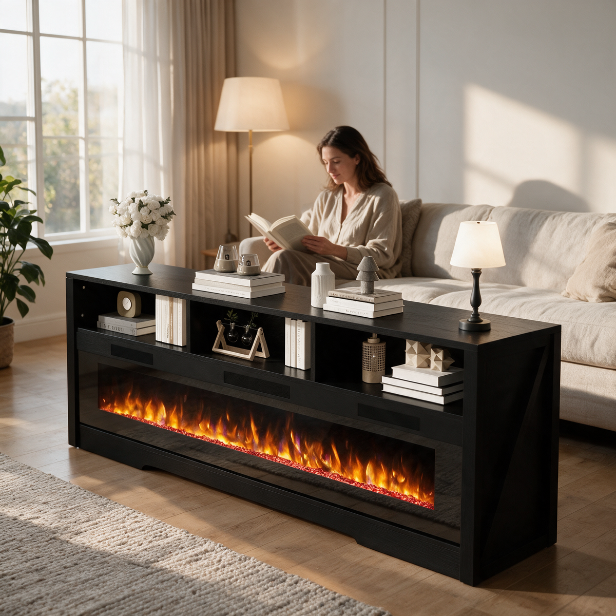 65 Inch Electric Fireplace TV Stand for TVs up to 75 Inch, Glass Front, Modern Media Console Entertainment Center for Living Rooms — product view 5