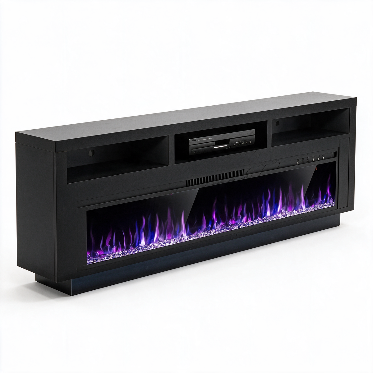 65 Inch TV Stand with Electric Fireplace, Black LED Entertainment Center with Storage Cabinet — product view 1