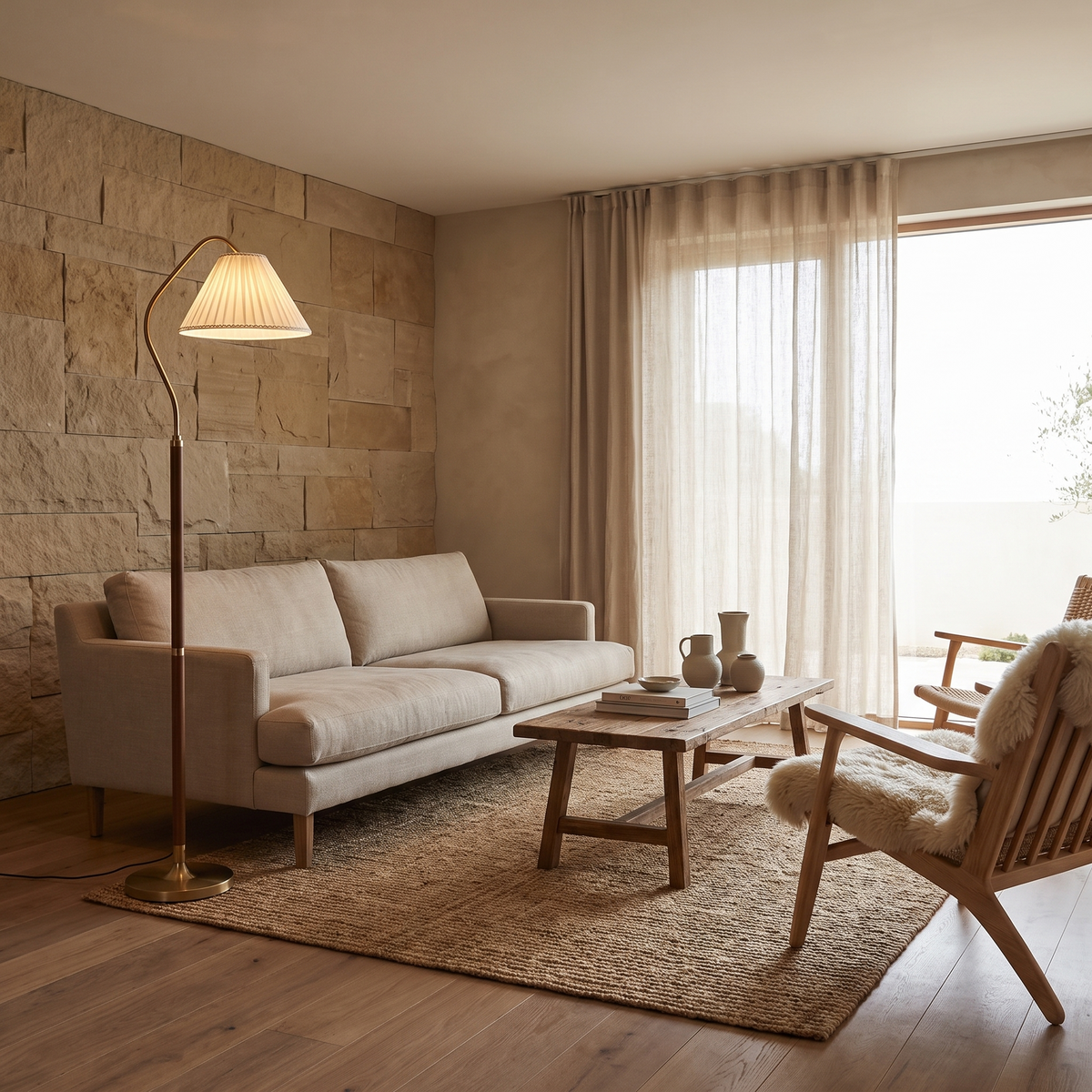 Pleatlume Vintage White Pleated Shade Wooden LED Floor Lamp — product view 5