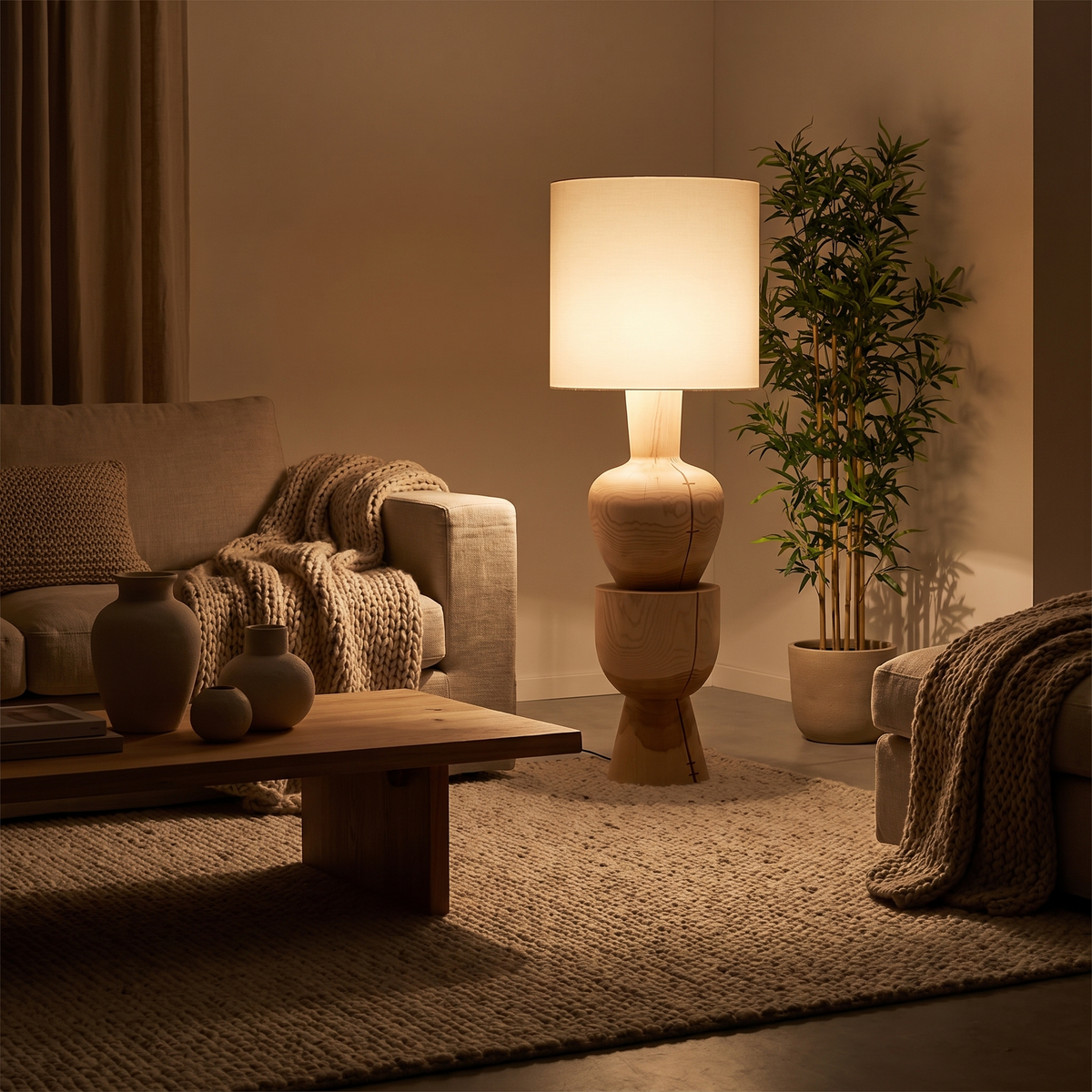 Wabihearth Sculptural Stacked Wood Drum Floor Lamp — product view 4