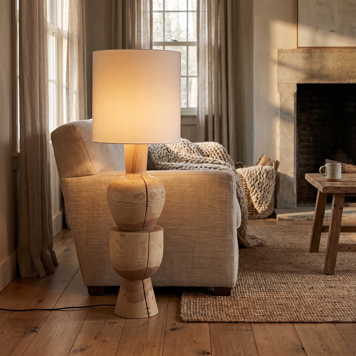 Wabihearth Sculptural Stacked Wood Drum Floor Lamp — product view 1