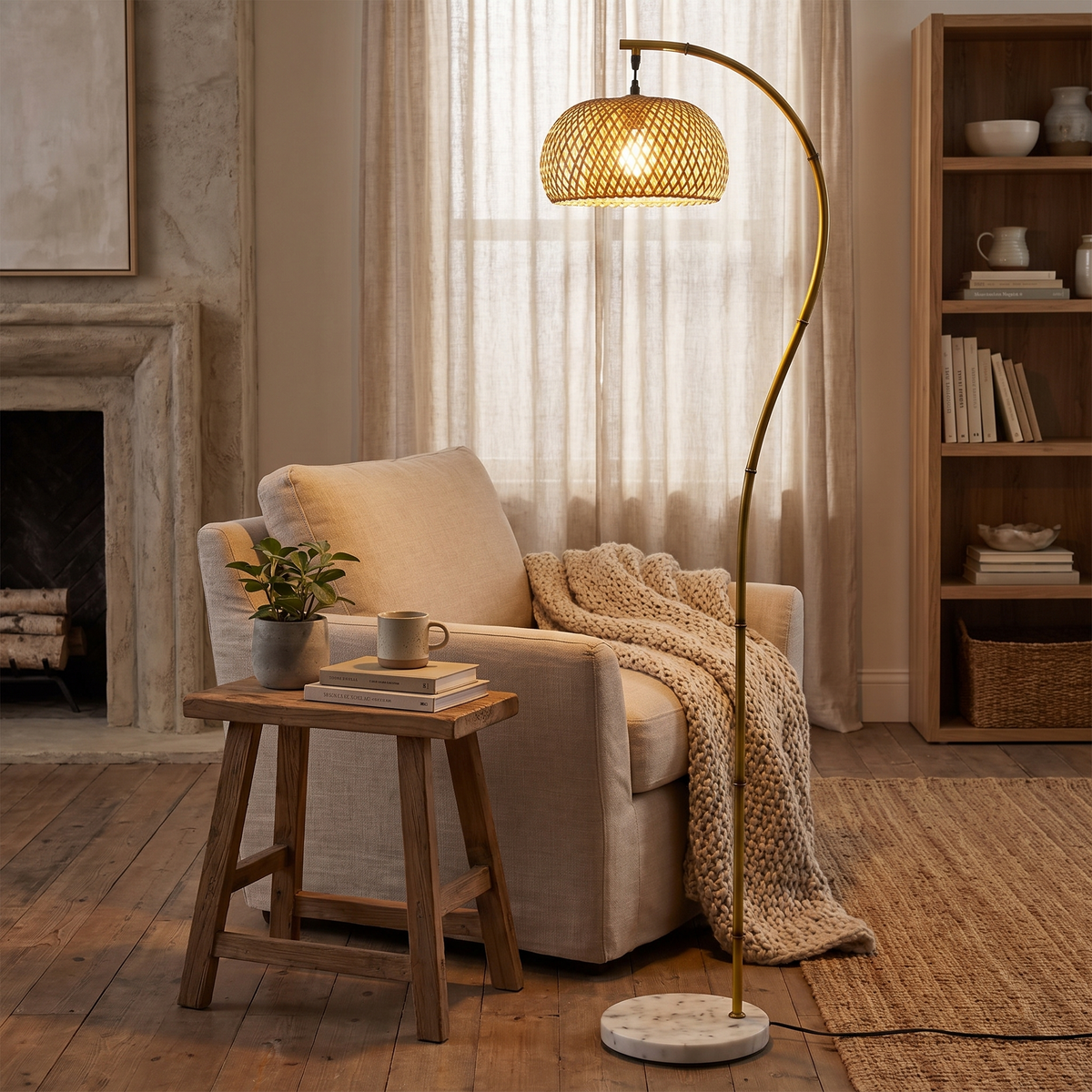 Bambuso Rustic Weaving Bamboo Foot Switch Floor Lamp — product view 1