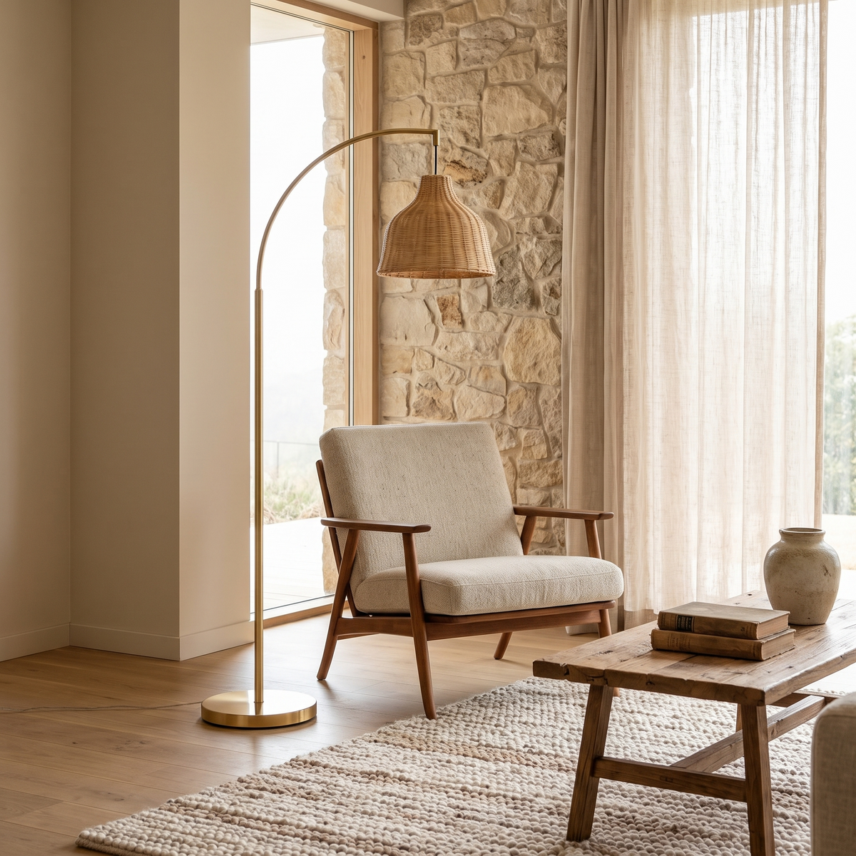 Rattangold Rustic Woven Rattan Arched Floor Lamp — product view 5