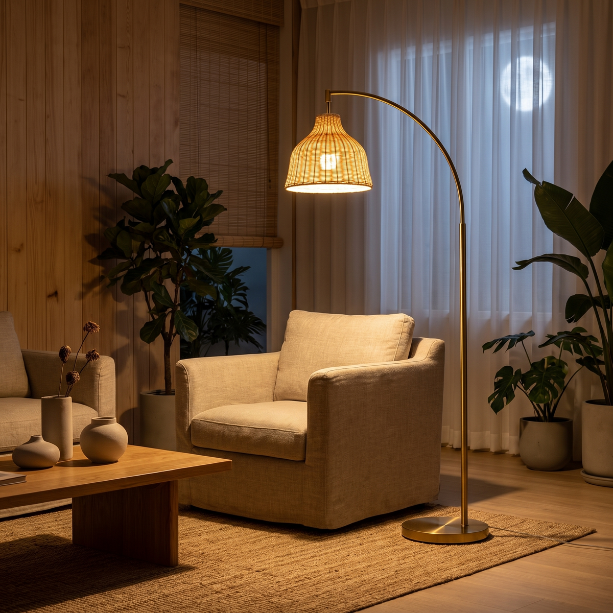 Rattangold Rustic Woven Rattan Arched Floor Lamp — product view 4