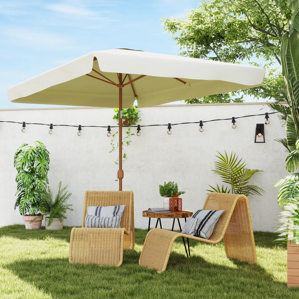 118.1" x 78.7" Patio Umbrella with Crank Handle and Adjustable Angle, Beige — product view 3