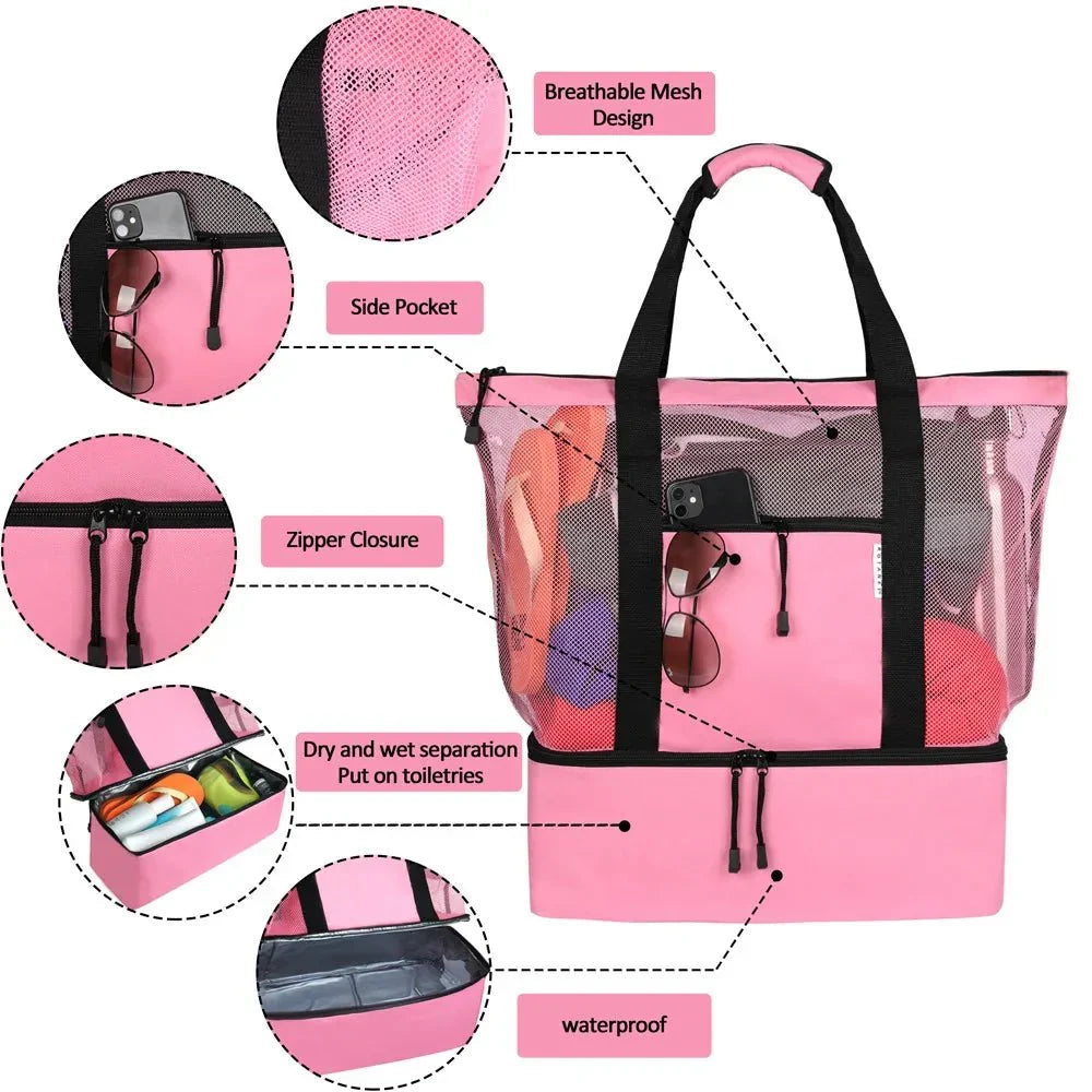 LoungeYard | High-Capacity Picnic and Beach Bag – Waterproof, Double-Layer Mesh Design for Outdoor Adventures — product view 4