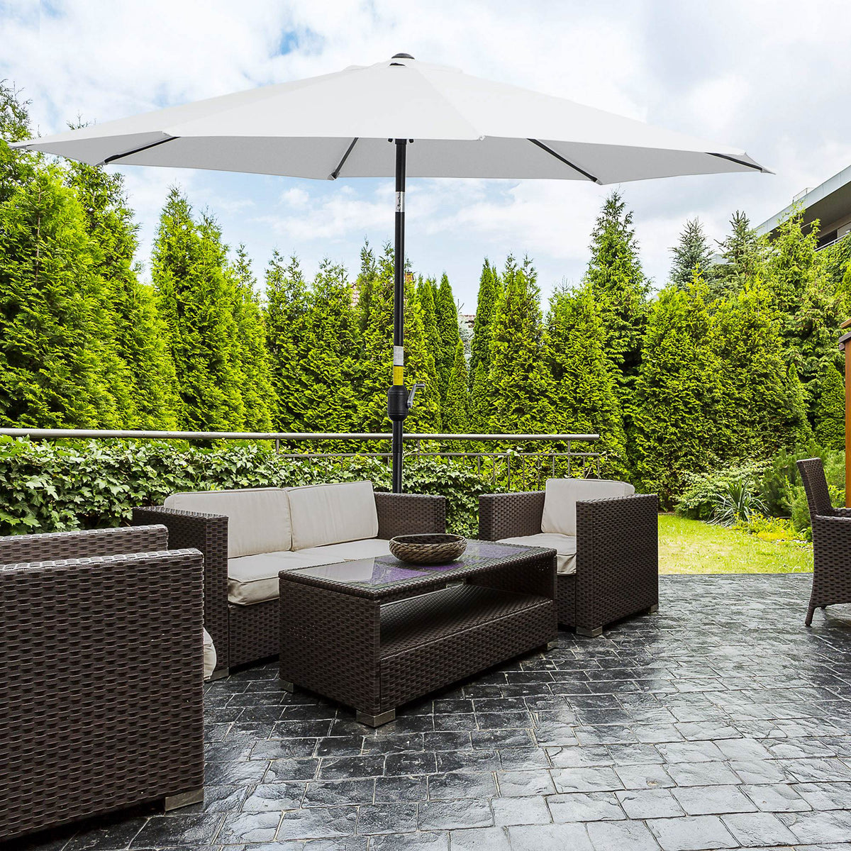 10' x 8' Round Market Umbrella with Crank and Tilt, White — product view 3