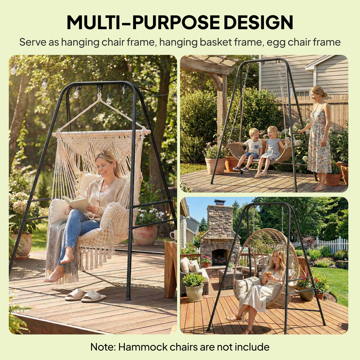 Hammock Chair Stand with Anti-Slip Pads and 2 Carabiners, Black — product view 6
