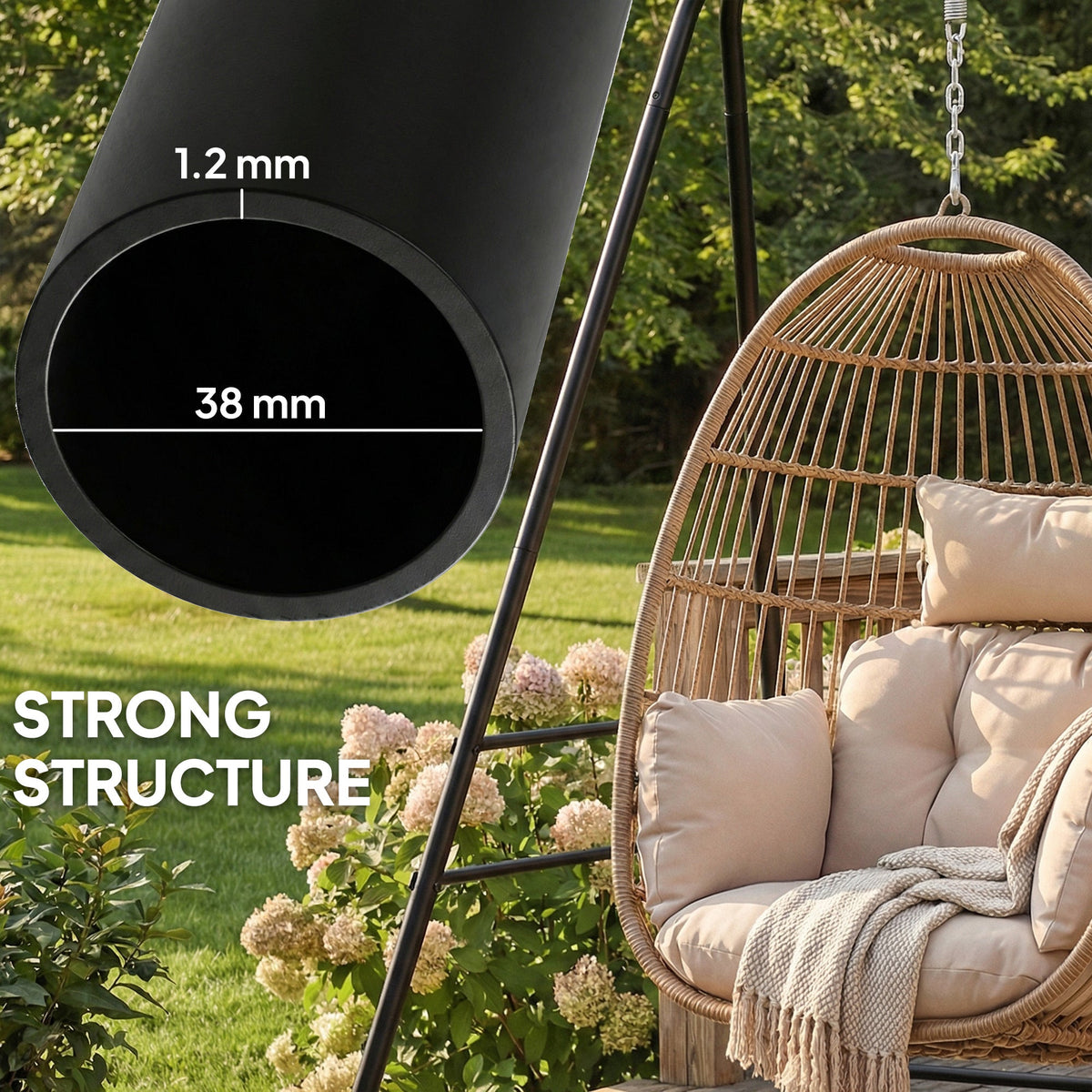 Hammock Chair Stand with Anti-Slip Pads and 2 Carabiners, Black — product view 7