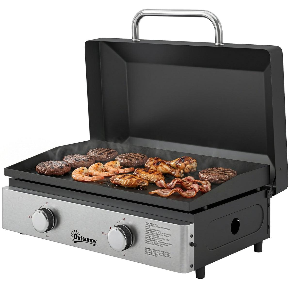 2-Burner Portable 6 kW Gas Plancha Tabletop Griddle with Grease Cup for Camping, Black — product view 2