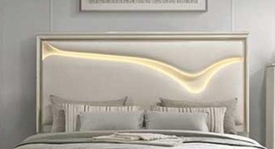 Casa Blanca Hudson Macchiato light brown Wood Finish Fabric Headboard LED Lighting Queen Bedroom Set – Hudson-4PC — product view 5