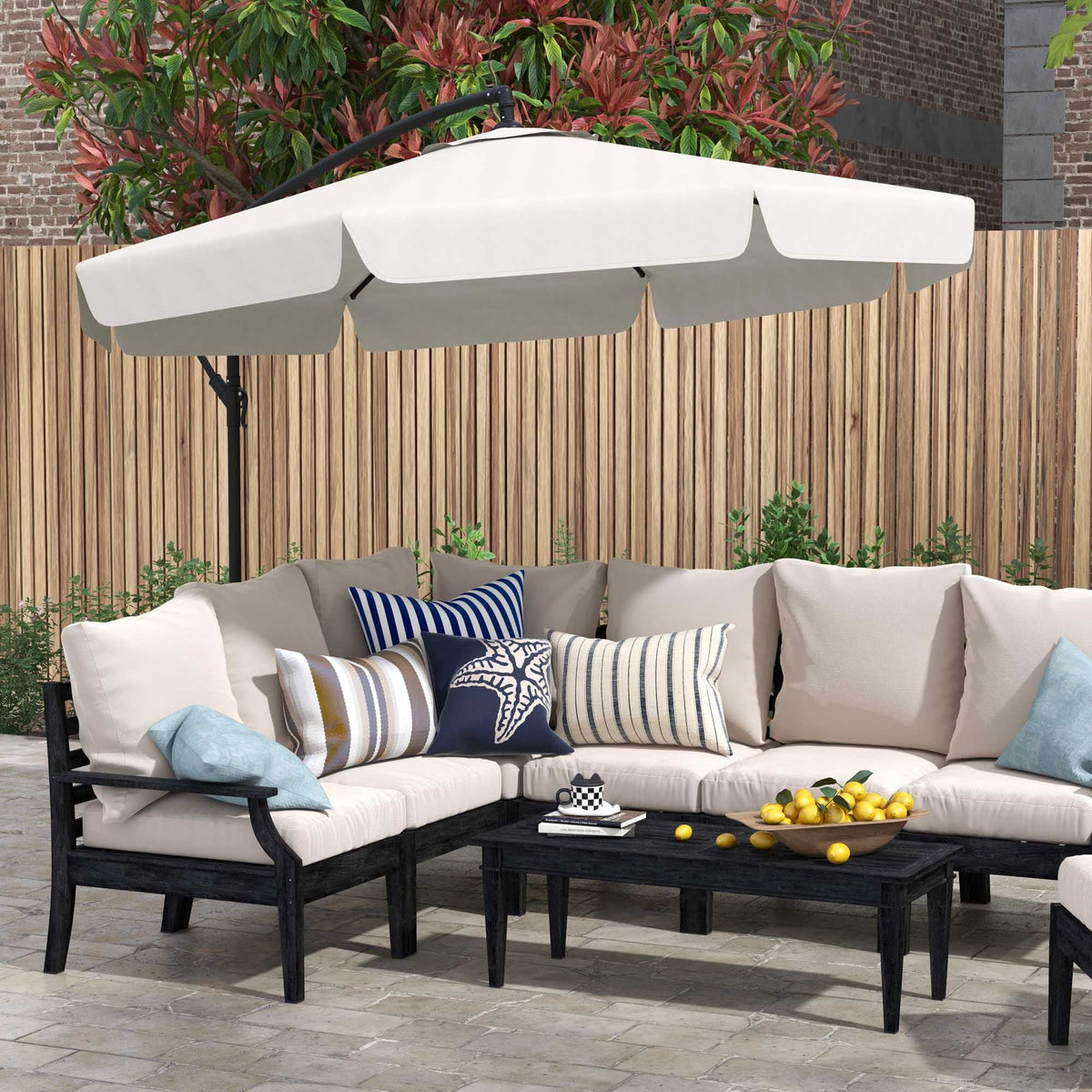 11FT Offset Hanging Patio Umbrella with Easy Tilt and Cross Base, Cream White — product view 3