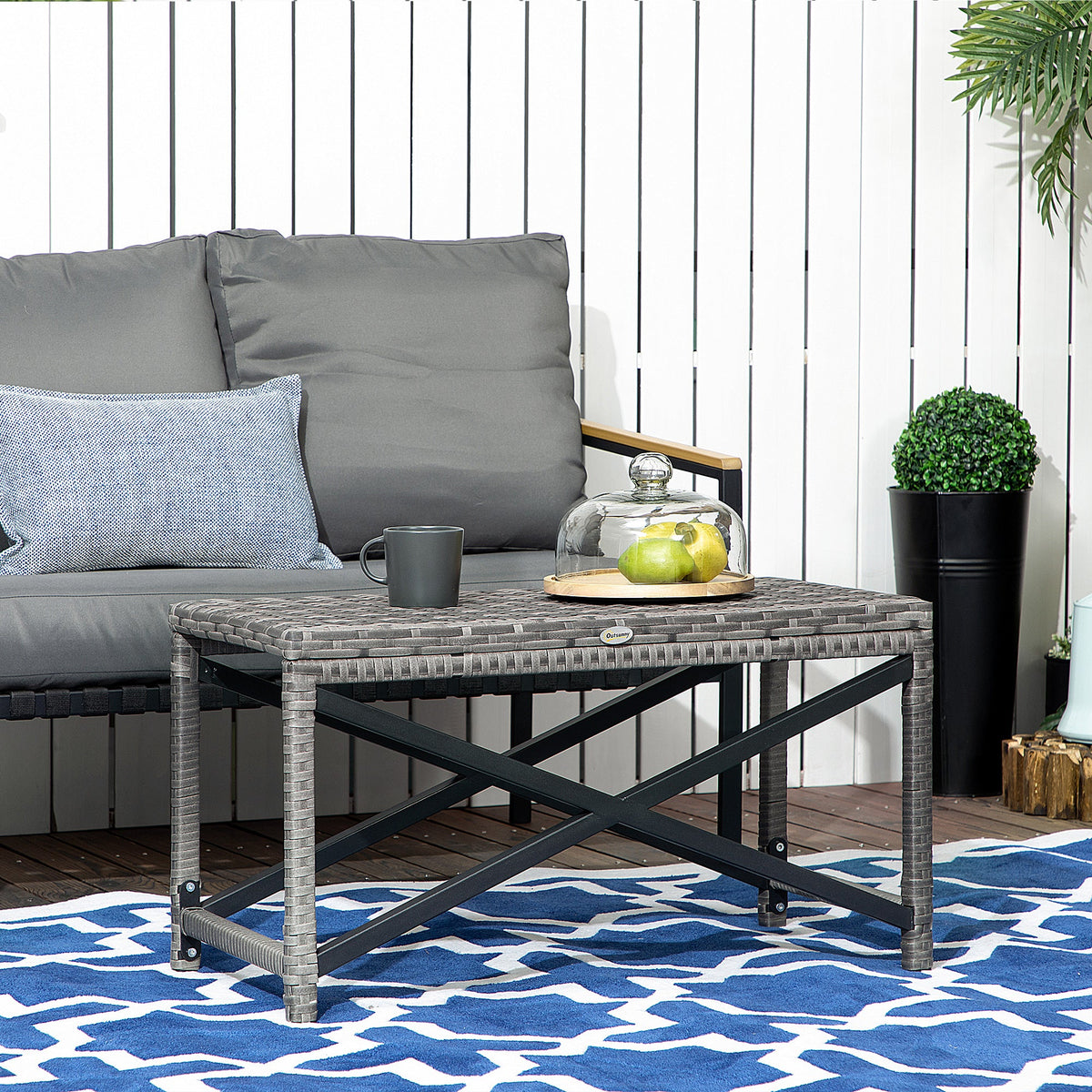 Patio Wicker End Table with Full Woven Top, Mixed Grey — product view 3