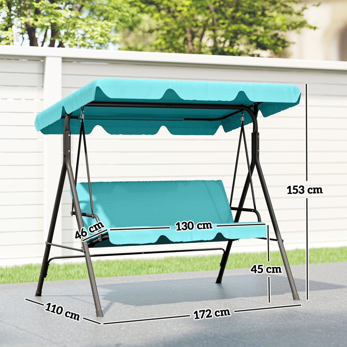 3 Seater Garden Swing Chair with Adjustable Canopy & Padded Seat, Blue — product view 5
