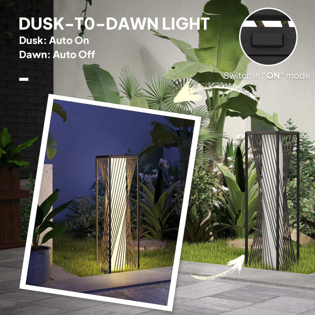 Rattan Solar Floor Lamp with Auto On/Off LED Lights, Grey — product view 7