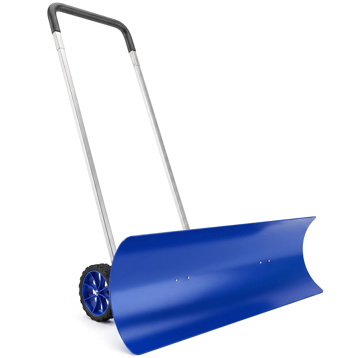37-Inch Extra Wide Aluminum Snow Pusher with Wheels and Adjustable Handle, Blue — product view 1