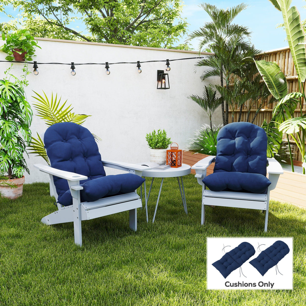 Tufted High-Back Adirondack Cushions Set of 2, Navy, with Ties & Non-Slip — product view 4