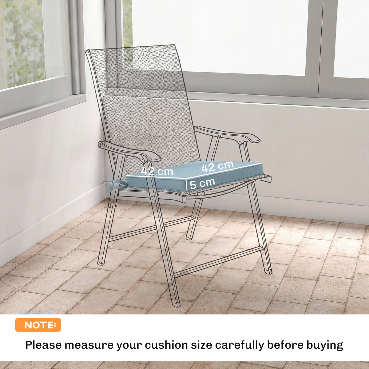 Set of 6 Chair Cushion Seat Pads with Straps, Light Grey — product view 5