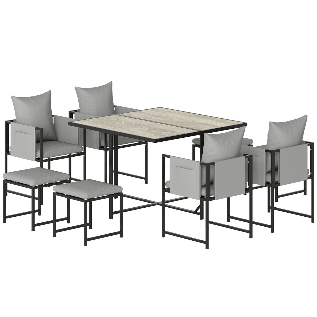 9 Piece Cube Garden Dining Set with 8 Seats, 4 Stools & Cushions, Dark Grey — product view 2