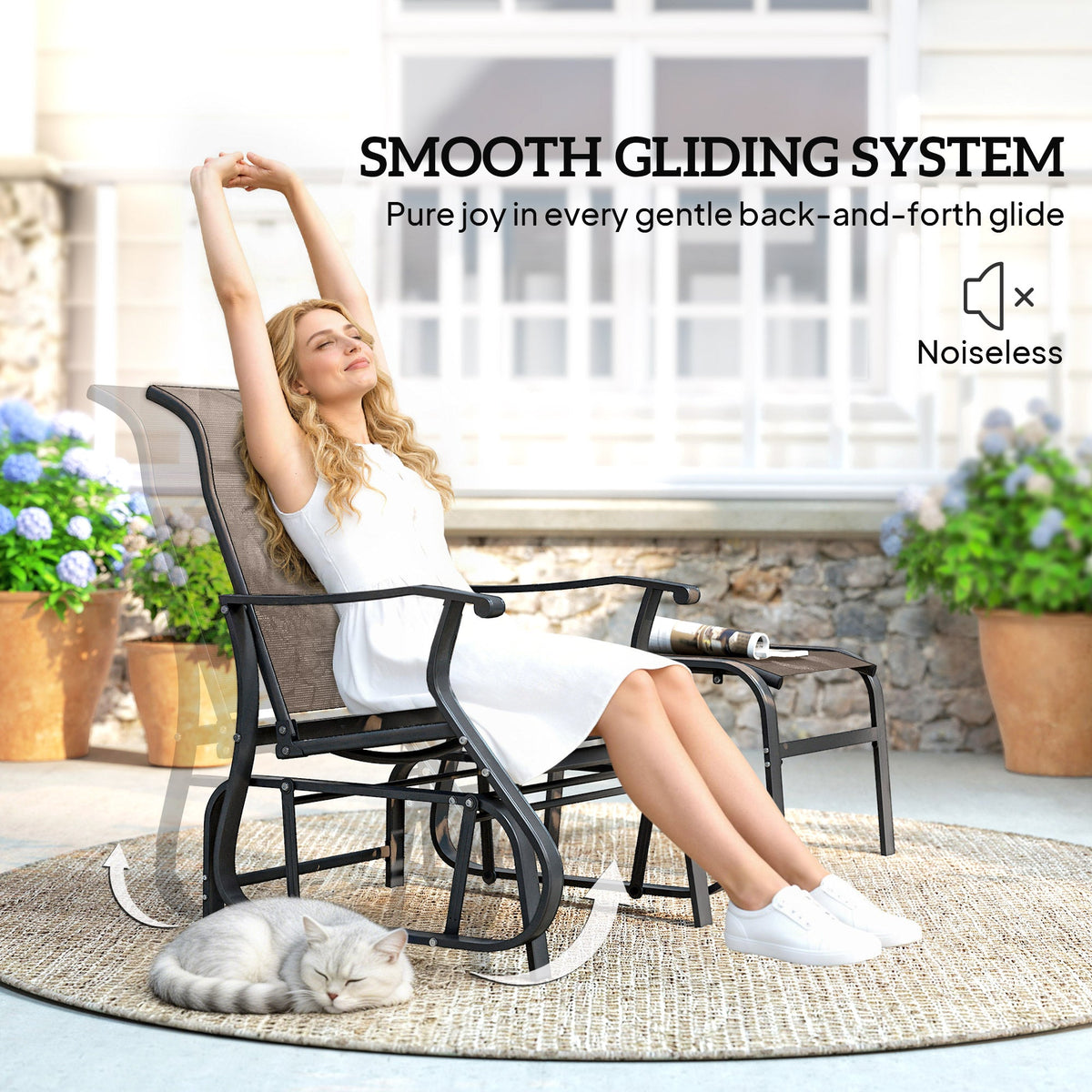 2-Piece Outdoor Glider Chair with Ottoman and All-Weather Breathable Mesh, Brown — product view 6