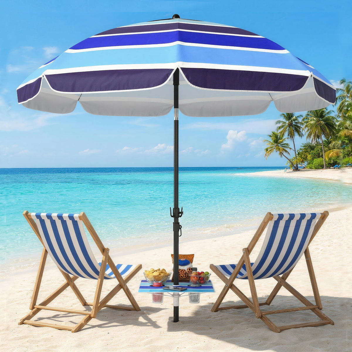 78" Beach Umbrella with Foldable Table, Cup Holder and Carry Bag, Multicolor — product view 3