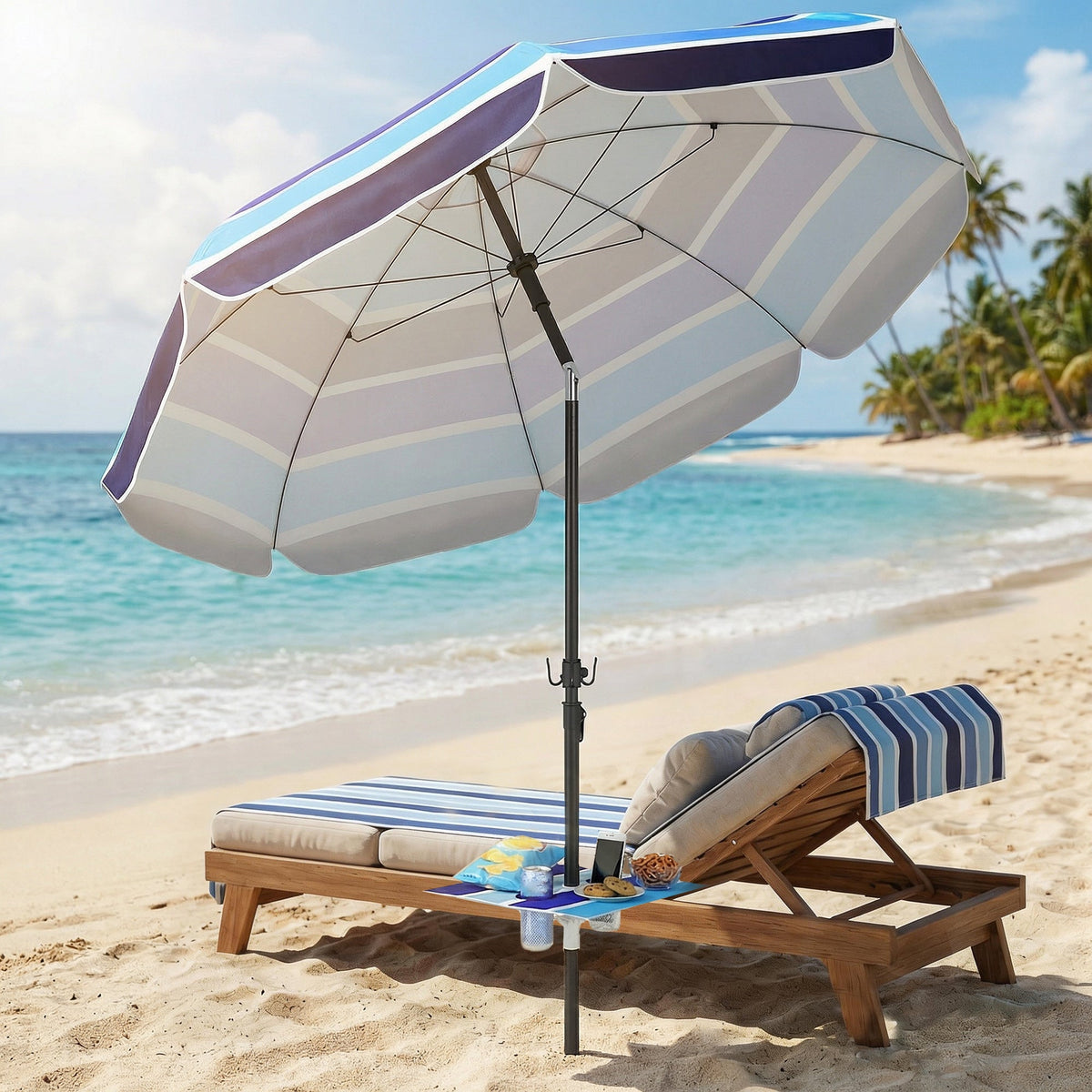 78" Beach Umbrella with Foldable Table, Cup Holder and Carry Bag, Multicolor — product view 4