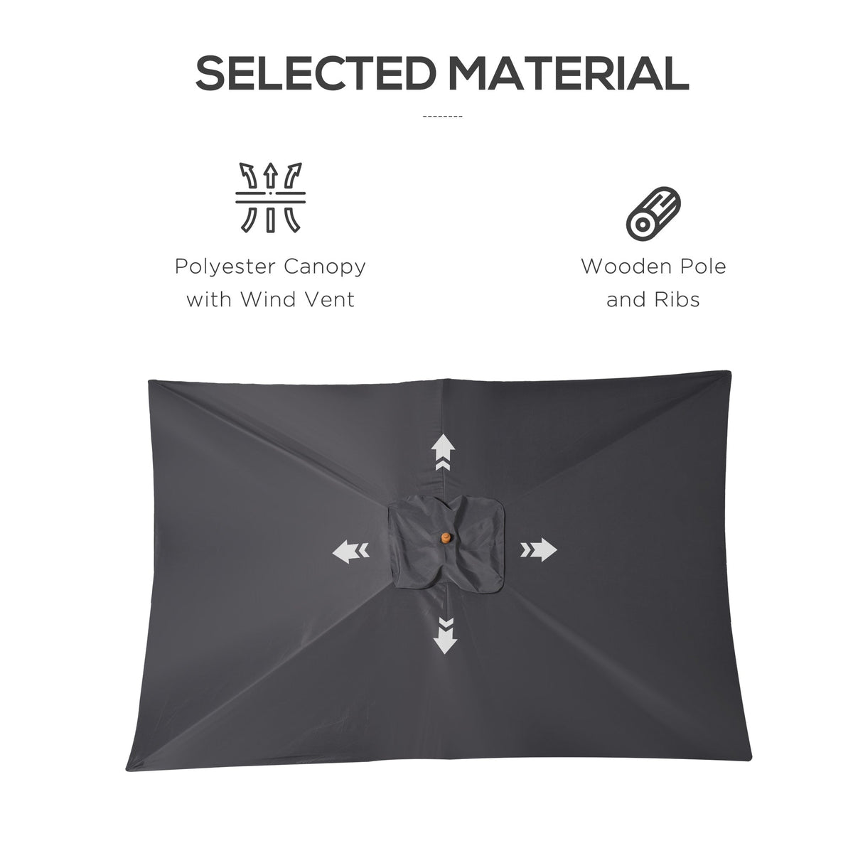 7' x 10' Wooden Patio Umbrella with Top Vent, Dark Grey — product view 7