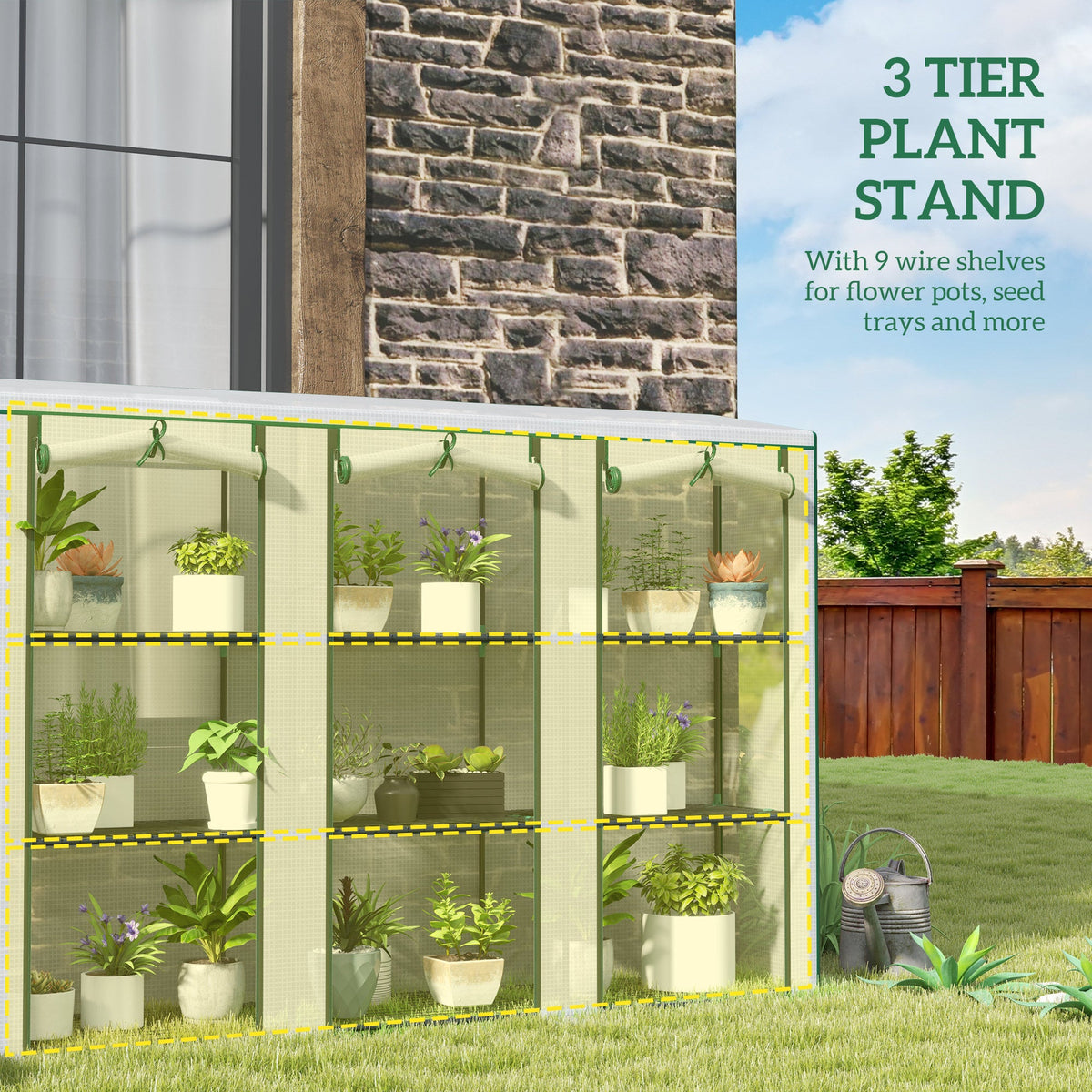 Lean-to Greenhouse 84.6" x 18.1" x 56.7" with 3 Shelves & 3 Rollup Doors, White — product view 7